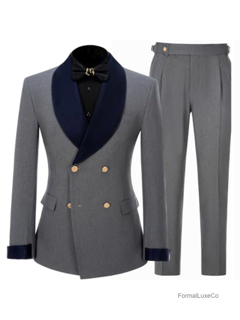 Men's 2 Piece Slim Fit Tuxedo Suit Double Breasted Jacket & Pants